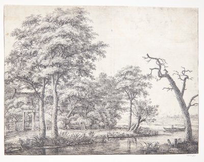 Flusslandschaft mit Mann in einem Boot von Anthonie Waterloo