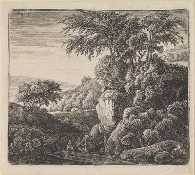 Landschaft mit Wasserfall von Anthonie Waterloo
