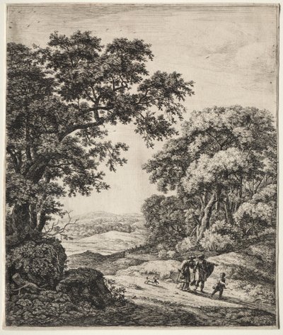 Sechs große aufrechte Landschaften mit Szenen aus dem Alten Testament: Abraham verabschiedet Hagar und Ismael von Anthonie Waterloo