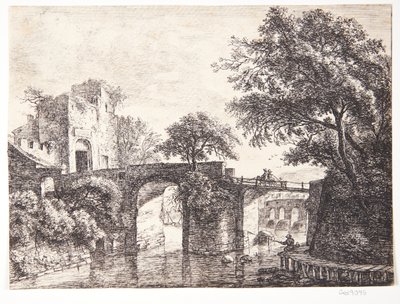 Steinbrücke über einen Fluss von Anthonie Waterloo