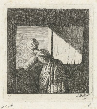 Frau, die sich auf eine Tür lehnt von Anthonie Willem Hendrik Nolthenius de Man