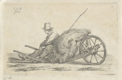 Sitzender Mann bei einer Schubkarre mit Heu von Anthonie Willem Hendrik Nolthenius de Man