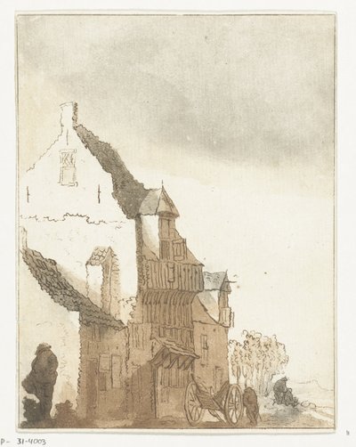 Haus mit Schubkarre vor der Tür von Anthonie van den Bos
