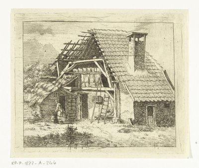 Frau bei der Wäsche vor einem Bauernhof von Anthonie van den Bos