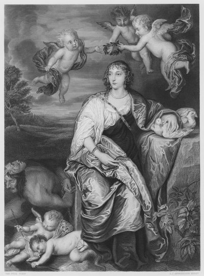 Lady Digby, aus dem Bild in der Königlichen Sammlung (Gravur) von Anthony van (after) Dyck