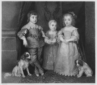 Die drei Kinder von Karl I., nach dem Bild in der Königlichen Sammlung (Gravur) von Anthony van (after) Dyck