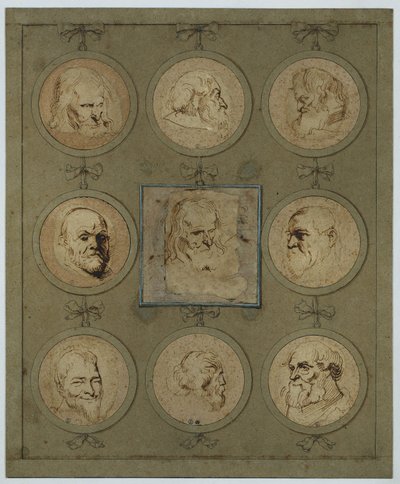 Sammelblatt mit neun Kopfstudien in Medaillons von Anthony van Dyck