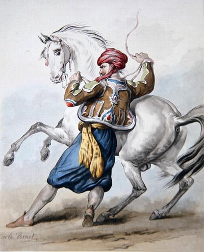 Ein Perser versucht, ein französisches Pferd zu überwältigen von Antoine Charles Horace Vernet