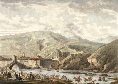 Die Schlacht von Millesimo, 25 Germinal, Jahr 4 (April 1796) graviert von Jean Duplessi-Bertaux (1747-1819) von Antoine Charles Horace Vernet