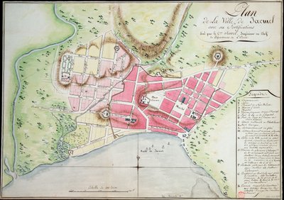 Plan der Stadt Jacmel mit Befestigungen von Antoine François Sorrel des Rivieres