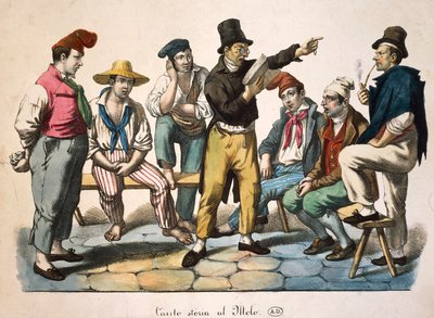Geschichtenerzähler am Dock, Druck von Antoine Jean Baptiste Thomas