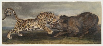 Leopard im Kampf mit einem Wildschwein von Antoine Louis Barye