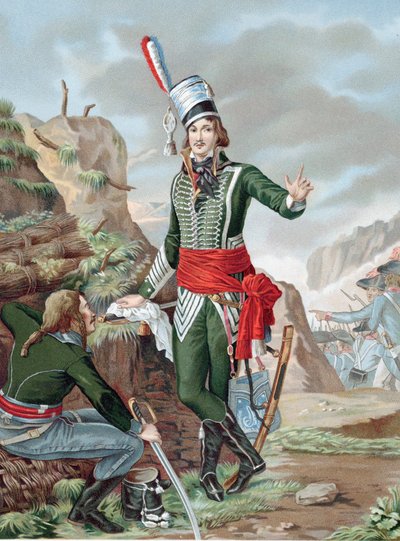 François Séverin Marceau-Desgraviers (1769-1896) Französischer Revolutionssoldat: Republikanische Armee von La Vendée: kämpfte bei Fleurus, Mainz, Mannheim und Koblenz. Schwer verwundet in Altenkirchen. Chromolithografie nach Gemälde. von Antoine Louis Francois (after) Sergent Marceau