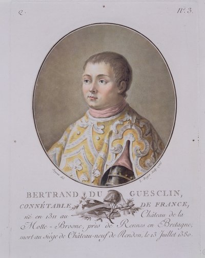 Porträt von Bertrand du Guesclin (1311-80), Oberster Konstabler von Frankreich, graviert von Leon Roger, 1786 von Antoine Louis Francois Sergent Marceau