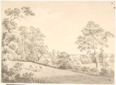 Landschaft mit Haus und Kühen an der Elbe von Anton Carl Dusch