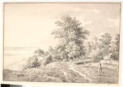 Park mit kleinem Tempel an der Elbe. Buxtehude von Anton Carl Dusch