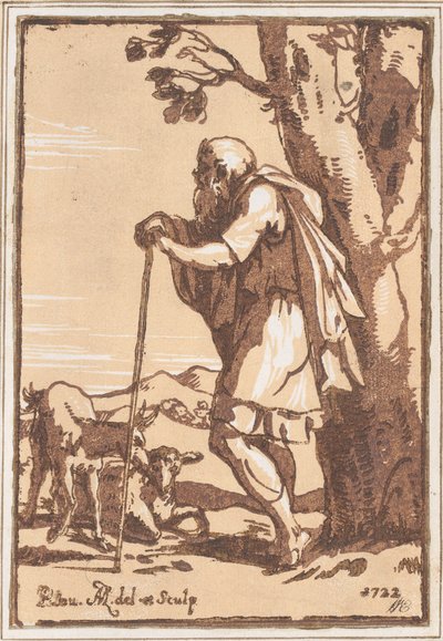 Älterer Schäfer, der sich auf einen Stab stützt, 1722 von Anton Maria Zanetti