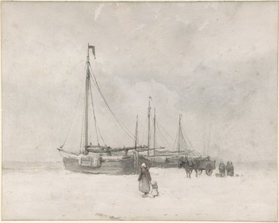 Fischerboote am Strand im Winter von Anton Mauve