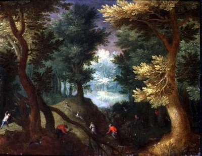 Waldszene mit Hirschjagd von Anton Mirou