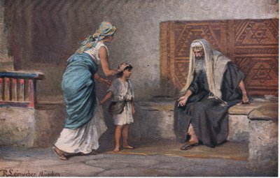 Hannah bringt Samuel zu Eli, aus Hulberts Geschichte der Bibel, veröffentlicht von The John Winston Company, 1932 von Anton Robert Leinweber
