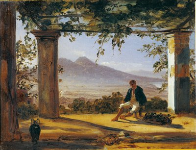 Italien, Unter einer Laube mit dem Vesuv im Hintergrund von Anton Sminck Pitloo