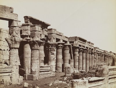 Philae, Blick von Südosten auf die Westkolonnade am Tempel der Isis von Antonio Beato