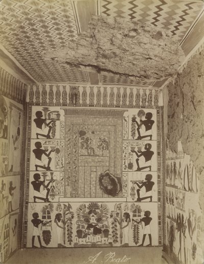 Grab von Nakht in Theben, Ansicht der bemalten Wand und Decke des Grabes von Antonio Beato