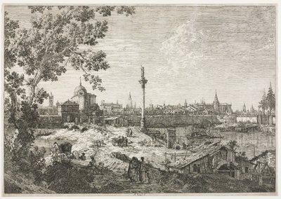 Panorama einer Stadt an einem Fluss von Antonio Canaletto