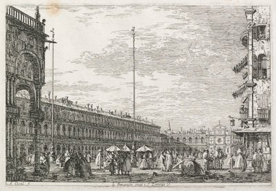 Ansichten: Der Palast der Prokuratoren und die Kirche St. Geminien, Venedig, 1735-1746 von Giovanni Antonio Canal