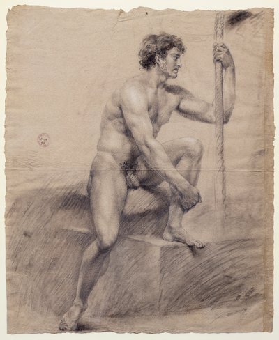 Studie eines männlichen Aktes, sitzend auf einem Podium, Antonio Canova, Zeichnung von Antonio Canova