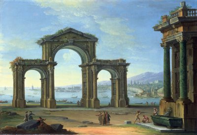 Hafenszene mit Triumphbogen von Antonio Joli