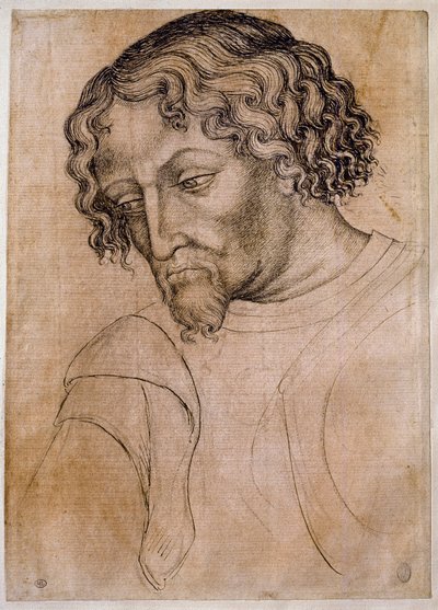 Büste eines bärtigen Mannes, Kopf nach links geneigt. Zeichnung aus der Werkstatt von Antonio di Puccio Pisano dit Pisanello (1395-1455) von Antonio Pisanello
