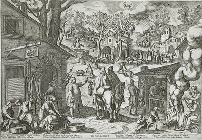 Dezember: Dorfszene mit Gasthaus von Antonio Tempesta