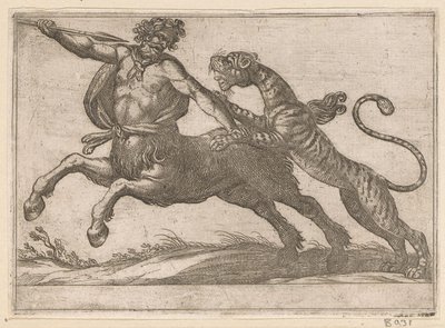 Ein Tiger kämpft mit einem Zentauren von Antonio Tempesta