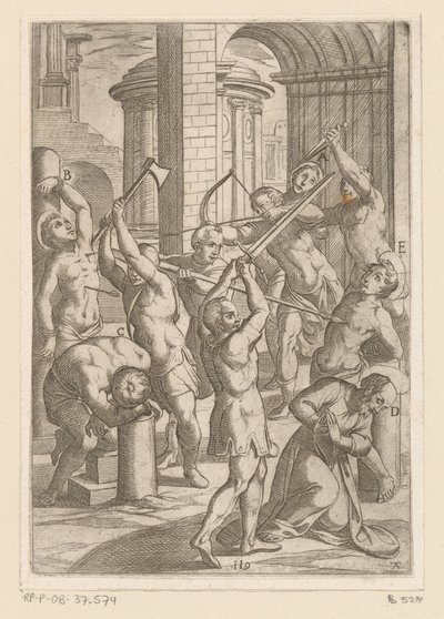 Folter mit Schwert, Speer und Pfeil und Bogen (Martyrien der christlichen Märtyrer) von Antonio Tempesta