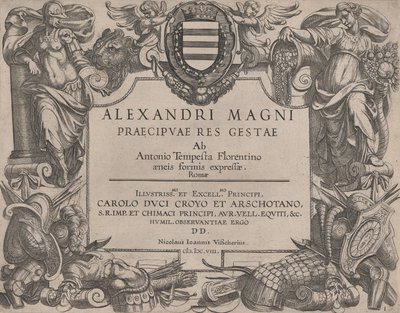 Frontispiz zum Leben Alexanders des Großen, links Bellona und rechts eine Frau, 1608 von Antonio Tempesta
