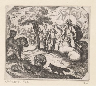 Gott verbietet Adam und Eva vom Baum der Erkenntnis zu essen von Antonio Tempesta
