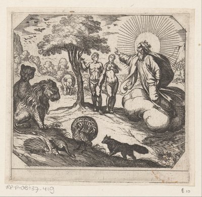 Gott verbietet Adam und Eva, vom Baum der Erkenntnis zu essen von Antonio Tempesta