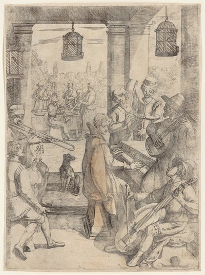 Musikalische Versammlung in der Gesellschaft der gefangenen Vögel von Antonio Tempesta