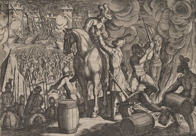 Platte 13: Angriff auf die römische Festung bei Nacht, aus Der Krieg der Römer gegen die Ba... von Antonio Tempesta