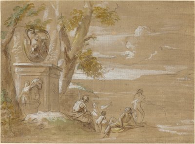 Landschaft mit sitzenden Soldaten und Fischern von Antonio Visentini
