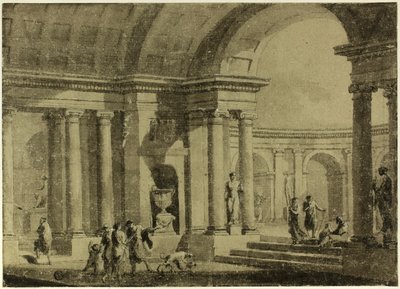 Klassischer Portikus mit Figuren in antiker Kleidung von Antonio Zucchi