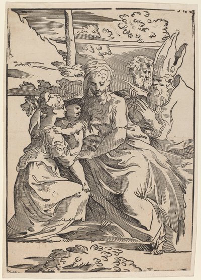 Die Heilige Familie mit zwei Heiligen von Antonio da Trento after Parmigianino