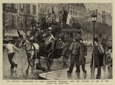 Die Militärische Einberufung in Paris, Wehrpflichtige kehren von der Auslosung im Palais de L