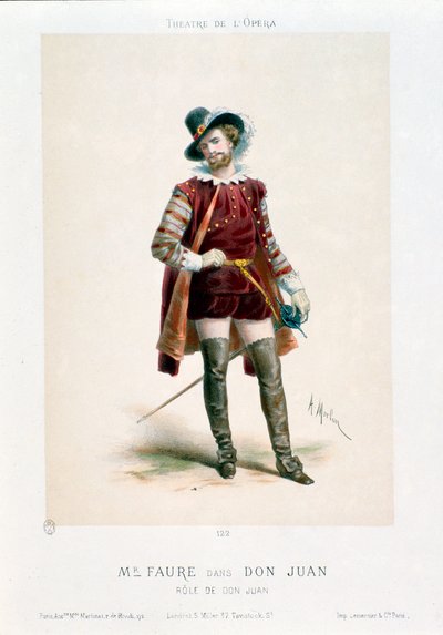 Sänger Jean-Baptiste (Jean Baptiste) Faure (1830-1914) als Don Giovanni in der gleichnamigen Oper von Wolfgang Amadeus Mozart während einer Aufführung im Operntheater in Paris von Antony Paul Emile Morlon