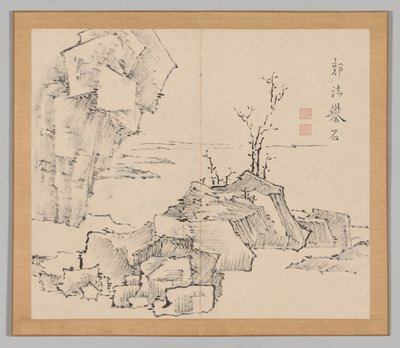 Doppelalbum mit Landschaftsstudien nach Ikeno Taiga, Band 1 Blatt 23, 18. Jahrhundert von Aoki Shukuya