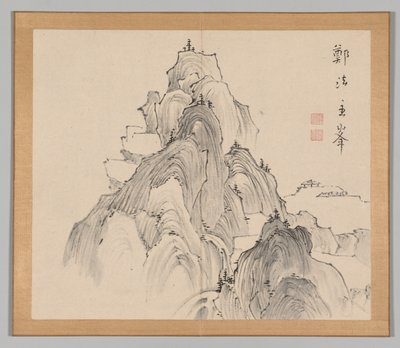 Doppelalbum mit Landschaftsstudien nach Ikeno Taiga, Band 2 Blatt 2, 18. Jahrhundert von Aoki Shukuya