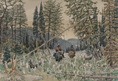 Jäger zu Pferd in einem Kiefernwald von Apollinari Mikhailovich Vasnetsov