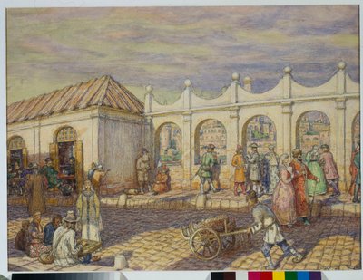 Straßenszene auf der Steinbrücke (Brücke aller Heiligen) in Moskau zur Zeit von Peter dem Großen von Apollinari Mikhailovich Vasnetsov