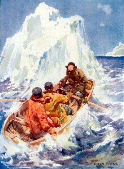 John Franklin beobachtet die Entstehung eines Eisbergs (Farblithografie) von Archibald Webb